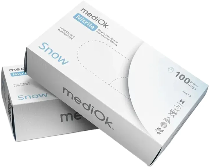 Рукавички Mediok Snow нітрилові, Розмір XS, 100 штЮ, Білі, фото 1