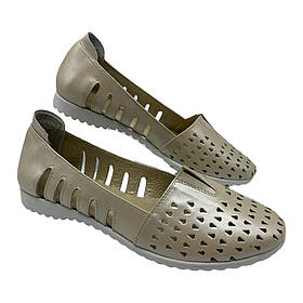 Балетки жіночі літні шкіряні бежевого кольору "Style Shoes" 38