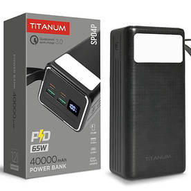 Повербанк 40 000 mAh TITANUM SP04P PD65W Black (Quick charge 3.0, 2xUSB-A, 2xUSB-C)