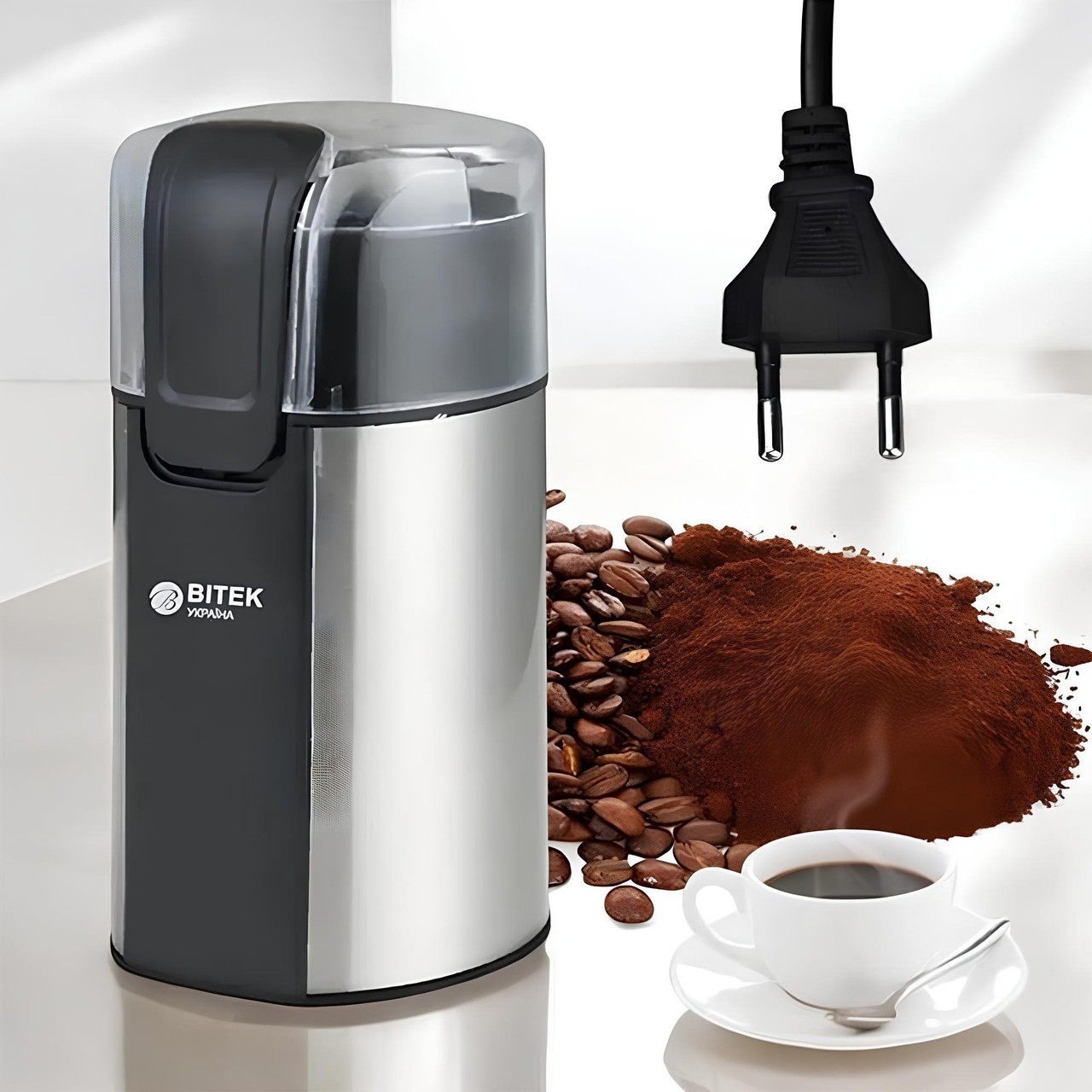 Кавомолка електрична 280Вт від мережі, 60г, BITEK BT-6813 / Кавомолка для кави та спецій / Електрокавомолка, фото 1
