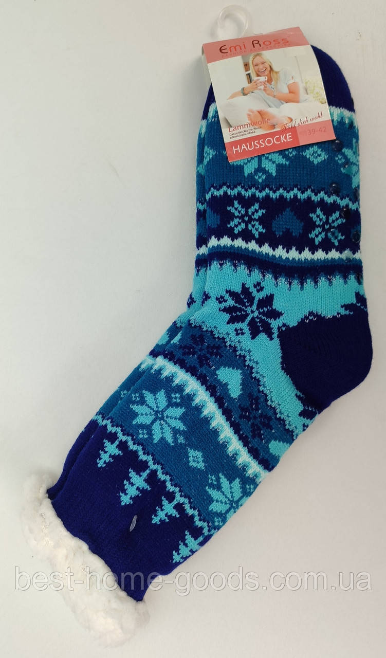 Шкарпетки жіночі флісові теплі | домашні | антиковзні | розміри 35–38 і 39–41 | узори етно | кольори синій, голубий, фото 1