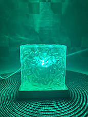 Настільна світлодіодна лампа-нічник з ефектом водяної хвилі RGB КУБ "Crystal Cube" з пультом, прозора., фото 6