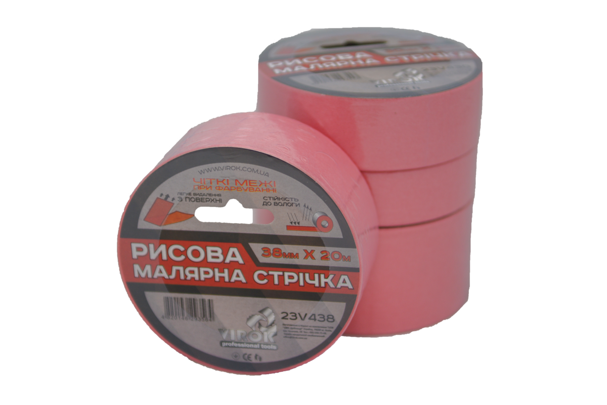 Малярна стрічка рисова VIROK  38мм х 20 м. (Гідростійка/ ідеальний край для фарбування). рожева [63], фото 1