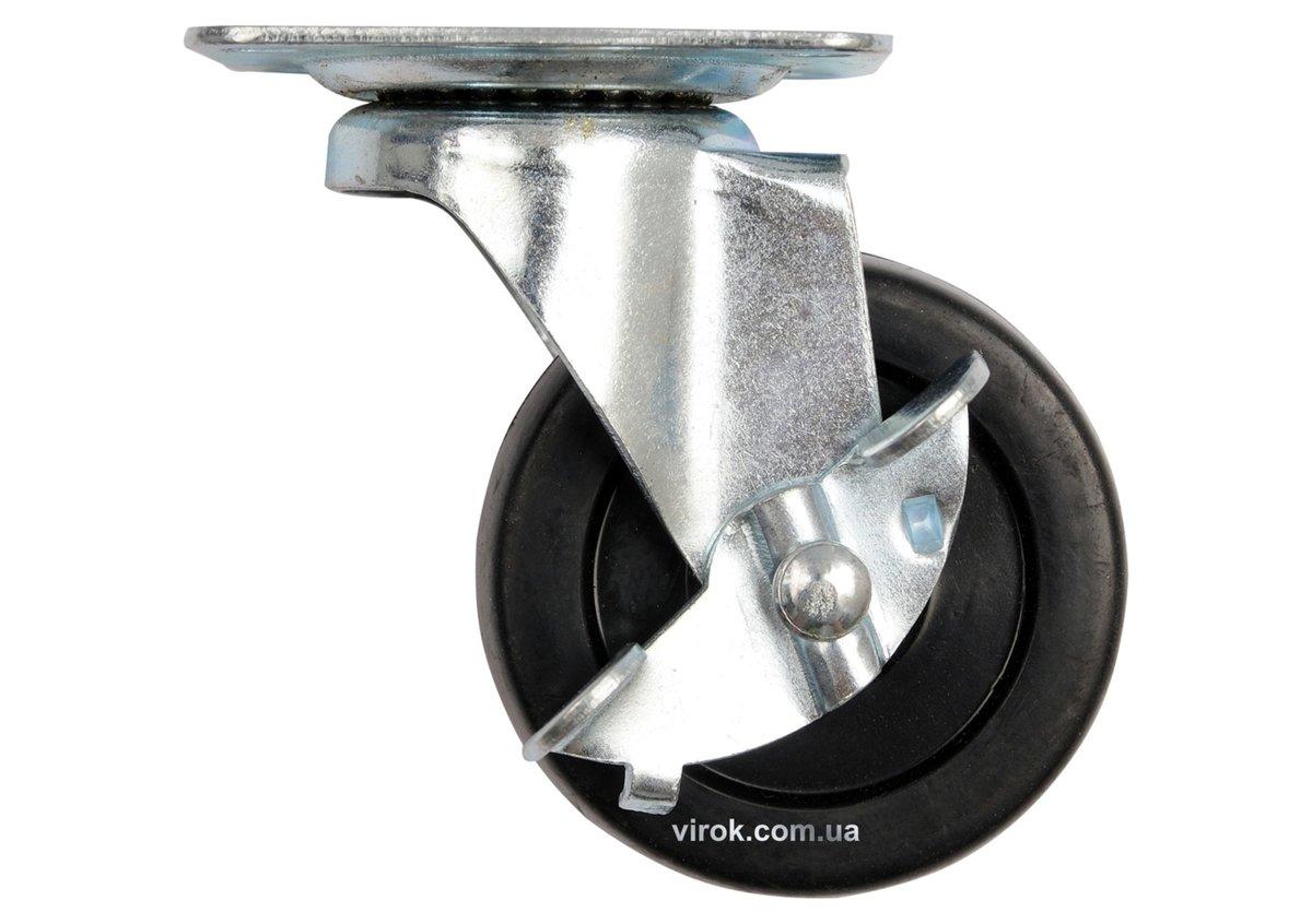 Колесо до візка поліпропіл. Ø=65мм, b=23мм VOREL з оберт. опорою і гальмом; h=84мм, навант.-30кг[72], фото 1