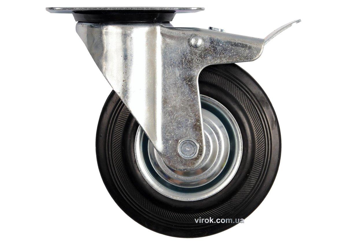 Колесо до візка Ø=160 мм, b=40 мм VOREL з обертовою опорою і гальмом; h=195мм,  навантаж.- 130кг [8], фото 1