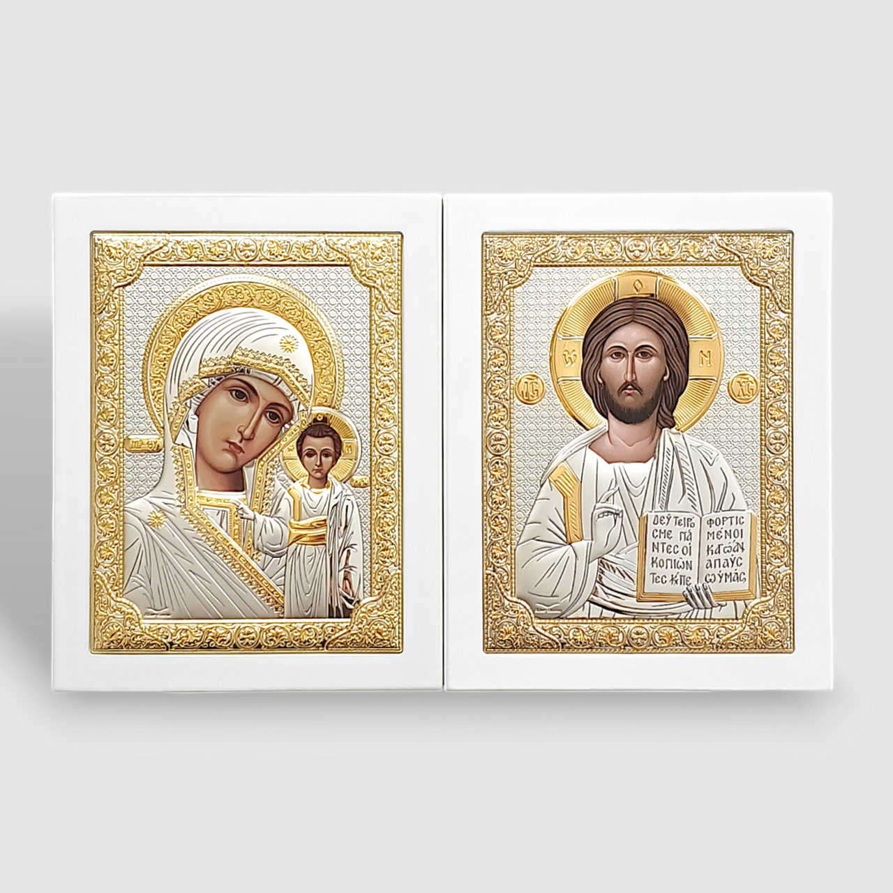 Ікони вінчальні від 15х19 см срібні Грецькі в білому дереві, фото 1