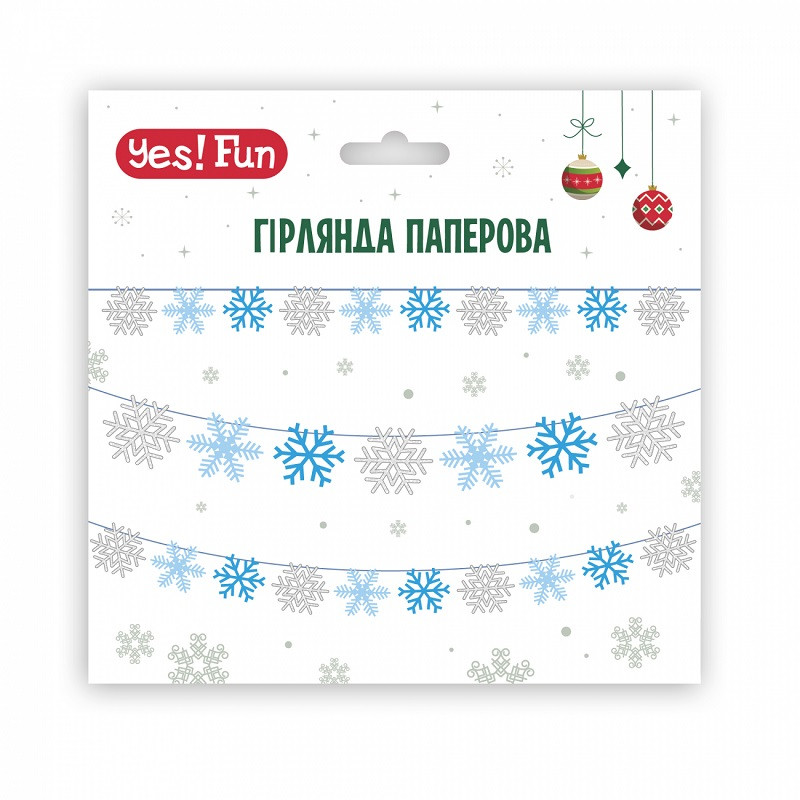 Гірлянда паперова фігурна Сніжинки YES Fun 3 м глітер (974924)