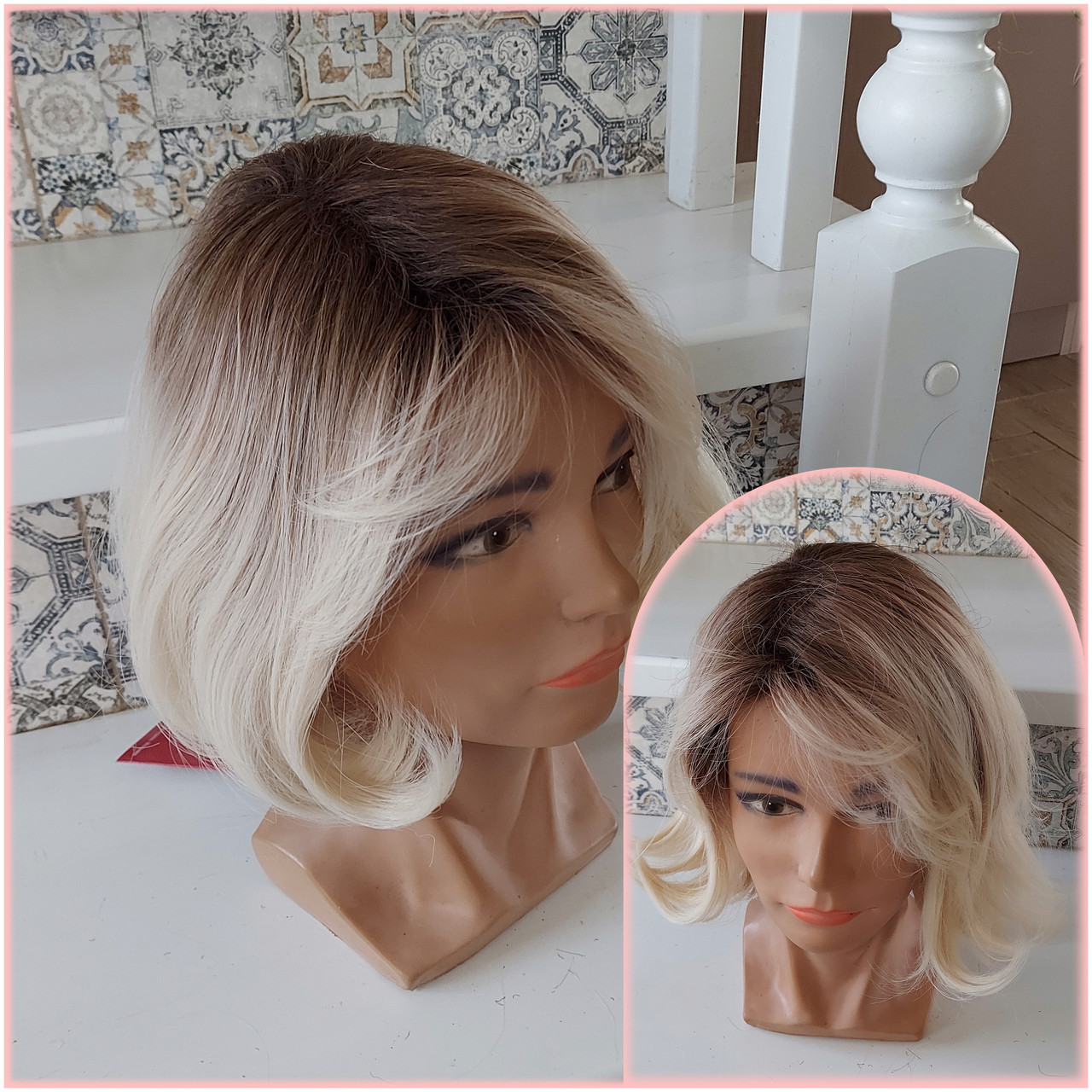 Перука каре з термоволокна перлинний блонд омбре 2736tY - Y930, фото 1