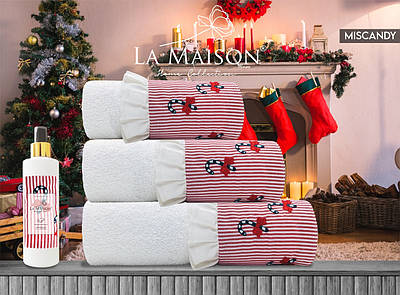 Набір рушників новорічний подарунковий La Maison з ароматом Miscandy Ekru (3 шт)
