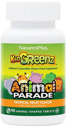 Мультивітаміни для дітей Natures Plus Animal Parade KidGreenz 90 tabs тропичні фрукти, фото 1