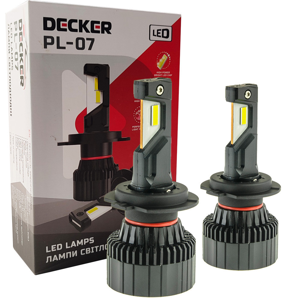 Лампа світлодіодна для фар Decker LED PL-07 H7 6000K 12000LM 2 шт комплект, фото 1