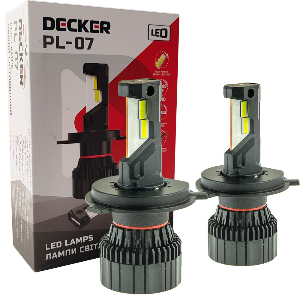 Лампа світлодіодна для фар Decker LED PL-07 H4 6000K 12000LM 2 шт комплект, фото 1