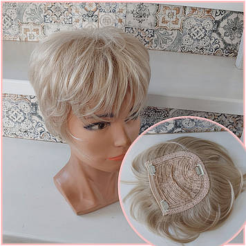 Накладка на маківку на зажимах з термоволосся платіновий блонд мікс RY603- H16/613