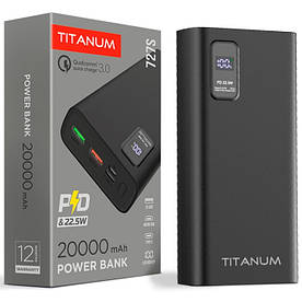 Повербанк 20 000 mAh TITANUM 727S 22.5W Black (Quick charge 3.0, Micro USB, USB-C, 2xUSB-A)