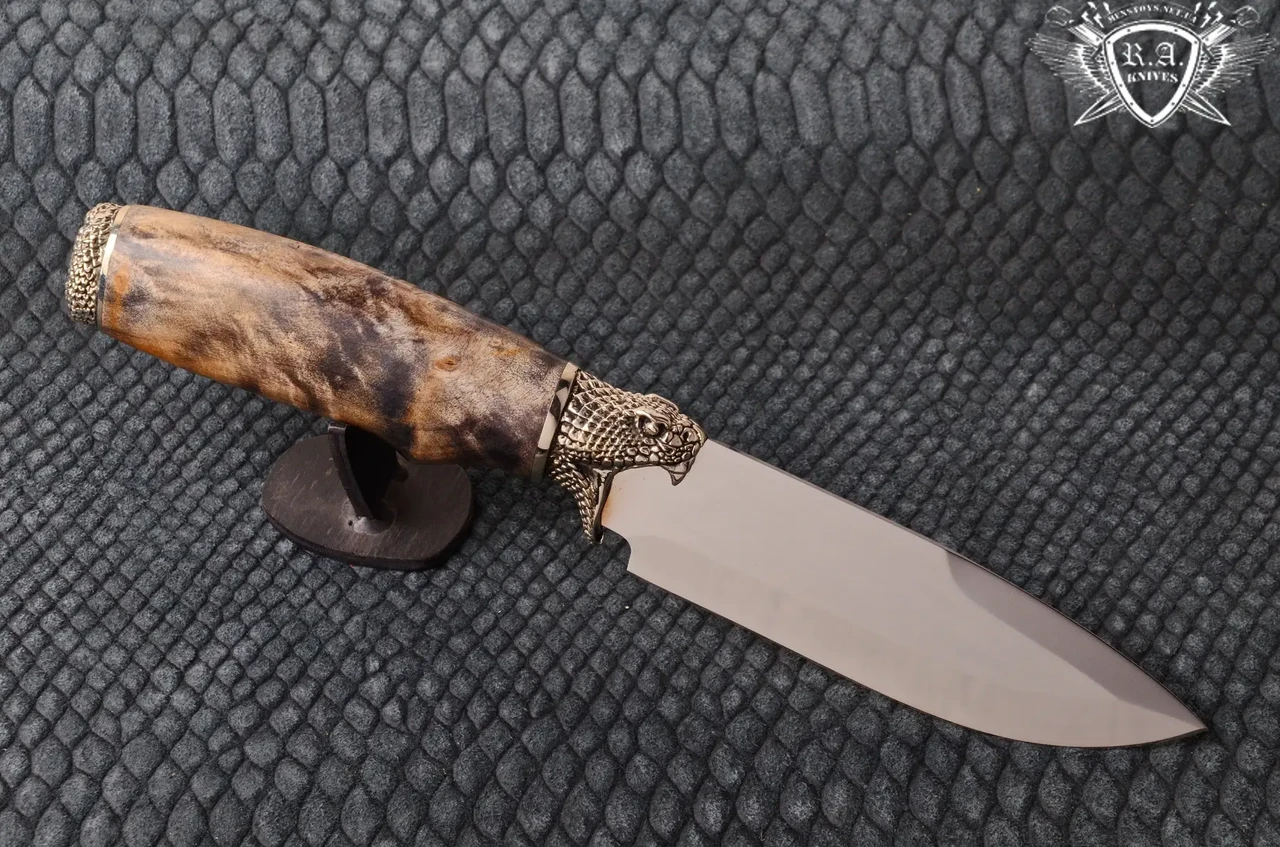 Нож ручной работы "Питон 2" 125х30х2.3мм из инструментальной стали и рукоятью из капа клена, фото 1