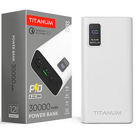 Повербанк 30 000 mAh TITANUM 728S 22.5W White (Quick charge 3.0, 4xUSB-A, Micro USB, USB-C)