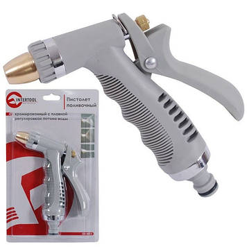 Пістолет-розпилювач для поливання хромований із плавним регулюванням потоку води INTERTOOL GE-0013
