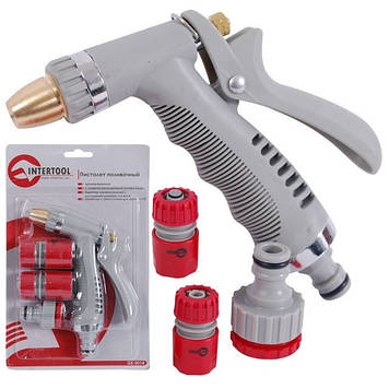 Пістолет-розпилювач для поливання хромований, плавне регулювання потоку води, INTERTOOL GE-0014