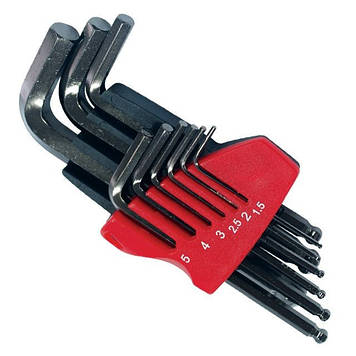 Набір Г-образних шестигранних ключів 9 шт. з кулястим наконечником, 1,5-10 мм Small INTERTOOL HT-1811