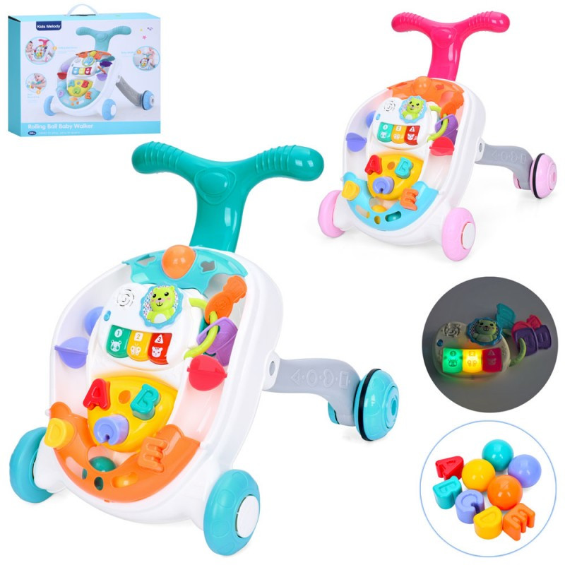 Каталка-ходунки 6656, ігрова панель, рухомі деталі, кульки, піаніно-музика, світло, фото 1