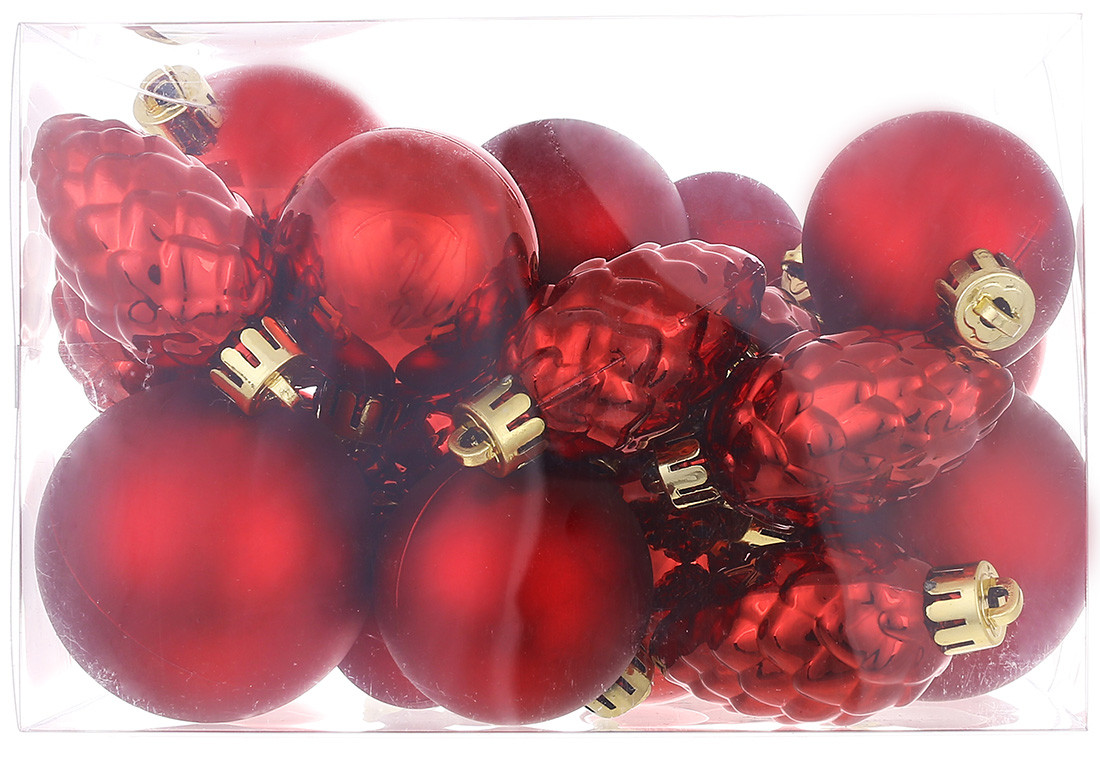 Набір куль і шишок пласт. в колбі 25шт червоний №47-173/Bonadi/(72), фото 1