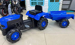 Дитячий трактор на педалях із причепом синій