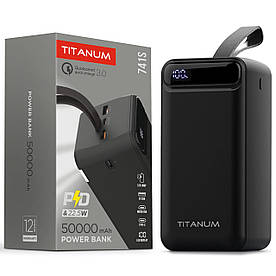 Повербанк 50 000 mAh TITANUM 741S 22.5W Black (Quick charge 3.0, Micro USB, USB-C, 2xUSB-A)