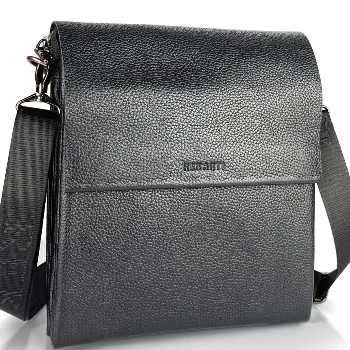 Барсетка шкіряна через плече 22х26х5 / сумка чоловіча крос-боді / шкіряна сумочка-планшет через плече чорна, фото 1