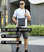 Чоловіча сумка через плече 22х26х5, спортивна крос боді, барсетка для документів та телефону, чорна, фото 9