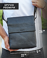 Чоловіча сумка через плече 22х26х5, спортивна крос боді, барсетка для документів та телефону, чорна, фото 4