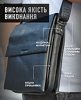 Чоловіча шкіряна сумка 22х26х5, месенджер для чоловіка, барсетка через одне плече, чорна, фото 6