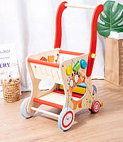 Ходунки-каталка ігрові дерев’яна навчальна коляска сортер