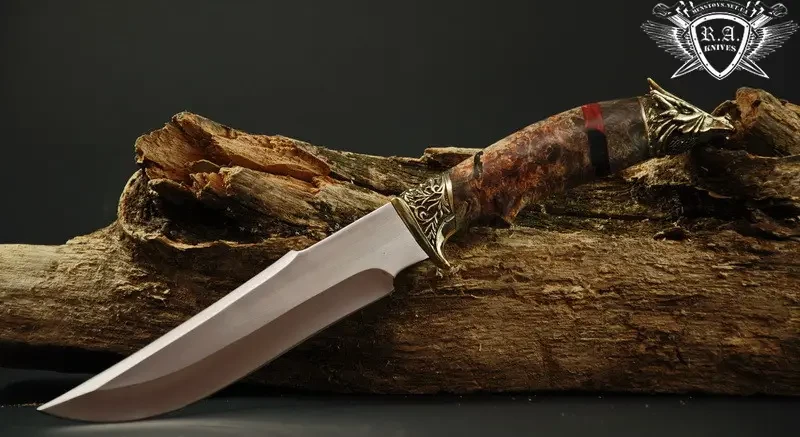 Нож ручной работы "Дракон" 155х32х2.2мм из инструментальной стали и рукоятью из капа клена, фото 1