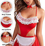 Жіночий червоний ігровий костюм покоївки з чоппер і пов'язки на руки, фото 7