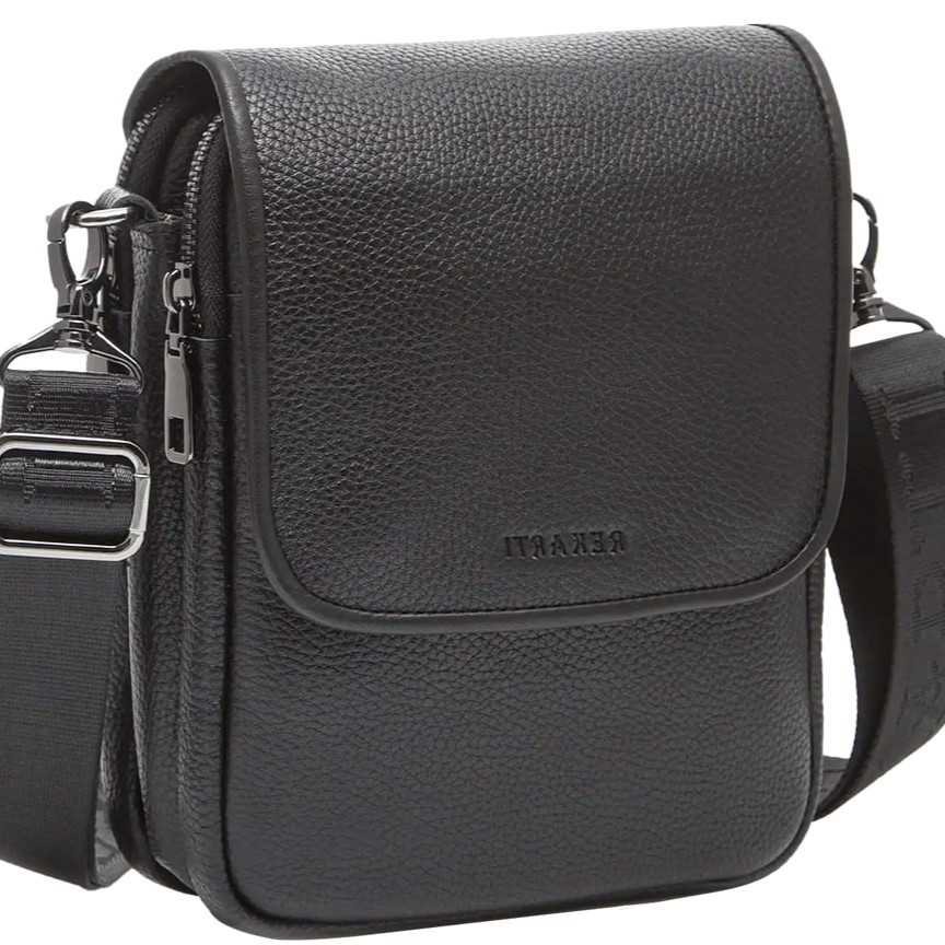 Чоловіча сумка з натуральної шкіри 20х24х6, барсетка на плече, шкіряний месенджер, чорна, фото 1