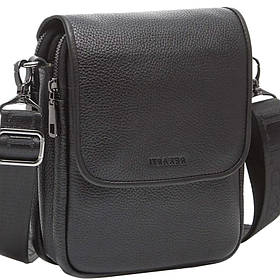 Чоловіча сумка з натуральної шкіри 20х24х6, барсетка на плече, шкіряний месенджер, чорна