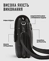 Чоловіча сумка з натуральної шкіри 20х24х6, барсетка на плече, шкіряний месенджер, чорна, фото 4