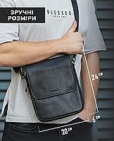 Чоловіча сумка з натуральної шкіри 20х24х6, барсетка на плече, шкіряний месенджер, чорна, фото 3