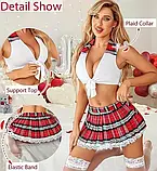 Жіночий костюм школярки, спідниця з мереживом і блузка на зав'язках, фото 4