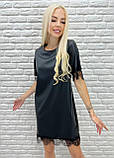 Вечірня коротка жіноча сукня міні з екошкіри з мереживом святкова з коротким рукавом, фото 6