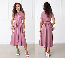 Універсальна жіноча сукня сорочка літня з поясом довга сукня повсякденна однотонна легка міді-плаття