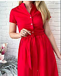 Універсальна жіноча сукня сорочка літня з поясом довга сукня повсякденна однотонна легка міді-плаття, фото 4