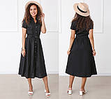 Універсальна жіноча сукня сорочка літня з поясом довга сукня повсякденна однотонна легка міді-плаття, фото 7