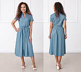 Універсальна жіноча сукня сорочка літня з поясом довга сукня повсякденна однотонна легка міді-плаття, фото 9