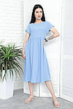 Довга легка жіноча сукня розлітайка літня однотонна вільна сукня міді з коротким рукавом жатка сукня, фото 5