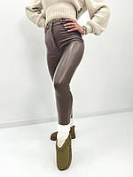 Стильные кожаные штаны на флисе теплые брюки женские утепленные брюки из экокожи штаны женские флисовые