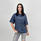 Стильна жіноча футболка тай дай з написом турецька футболка варенка оверсайз повсякденна модна футболка, фото 3