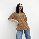 Стильна жіноча футболка тай дай з написом турецька футболка варенка оверсайз повсякденна модна футболка, фото 4