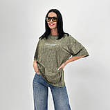 Стильна жіноча футболка тай дай з написом турецька футболка варенка оверсайз повсякденна модна футболка, фото 7