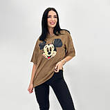 Молодіжна жіноча футболка оверсайз у принт мікі маус якісна турецька футболка варенка повсякденна, фото 5